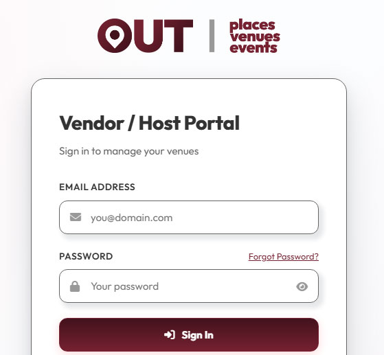 OUT Host Venue Profile Page Mockup
